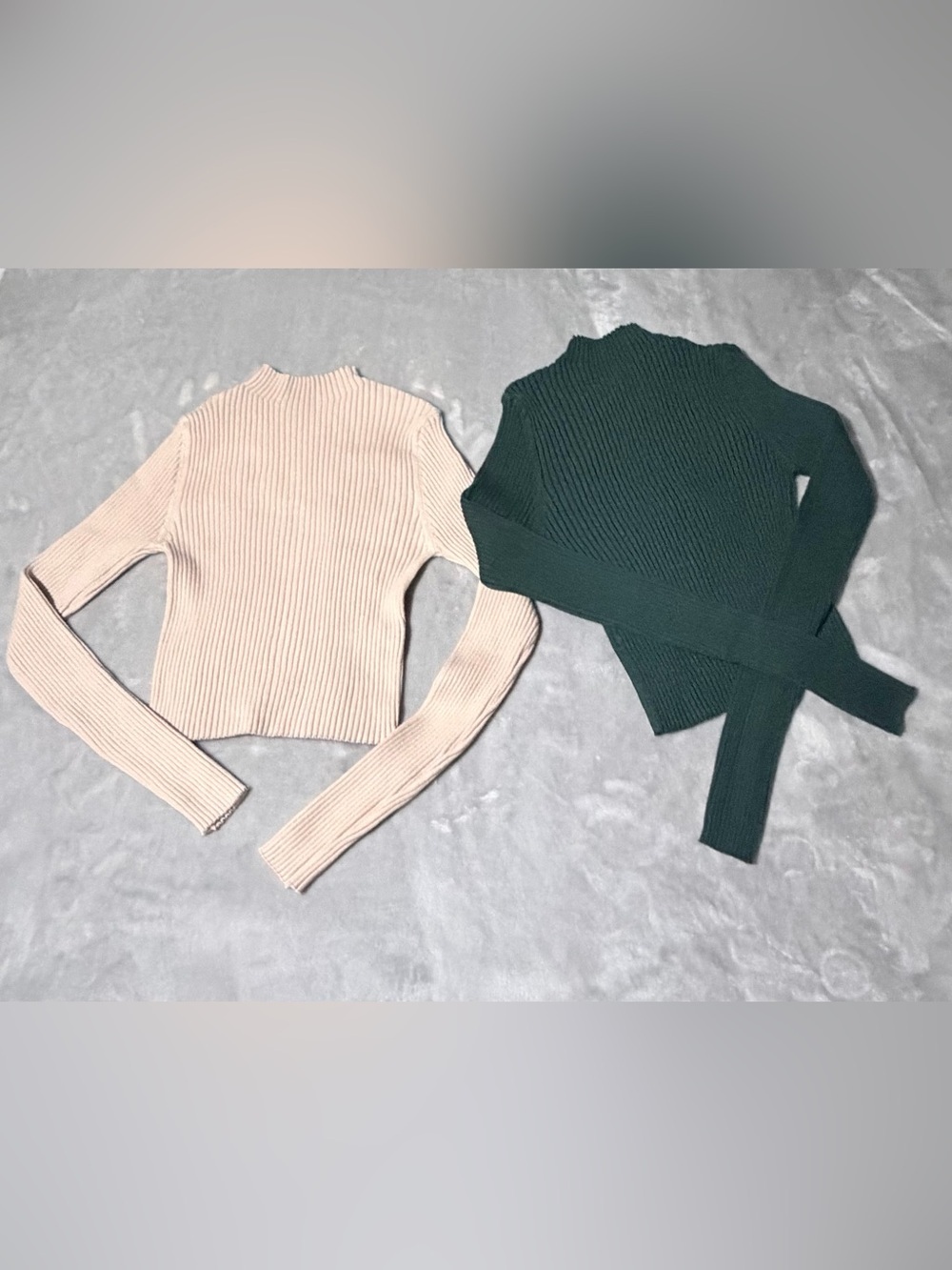 Bundle Ribbed Long Sleeve Crop Sweaters — Blush & Forest Green